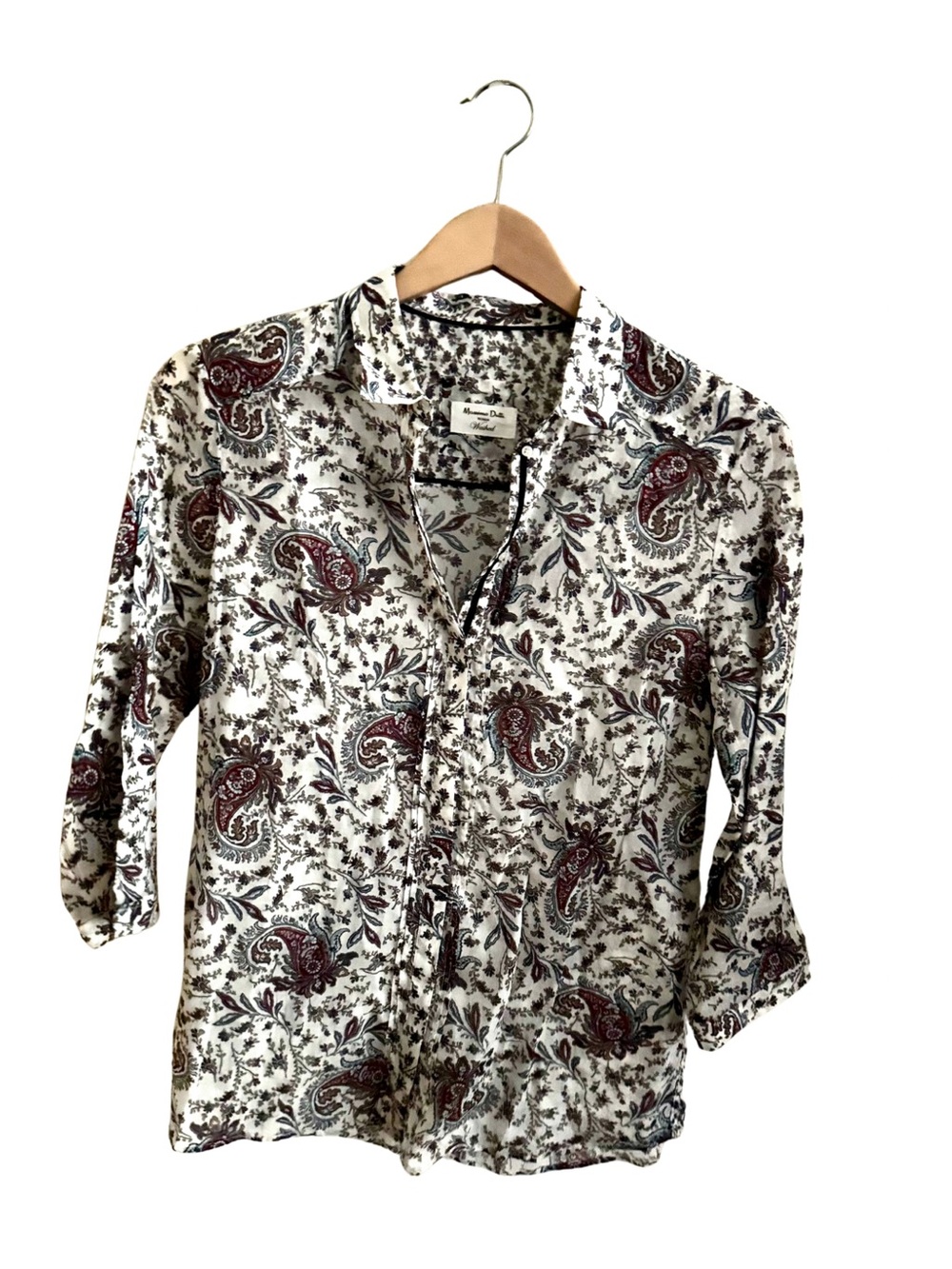 Massimo Dutti Red Blue Paisley Cotton Button Down Shirt Size 42/32